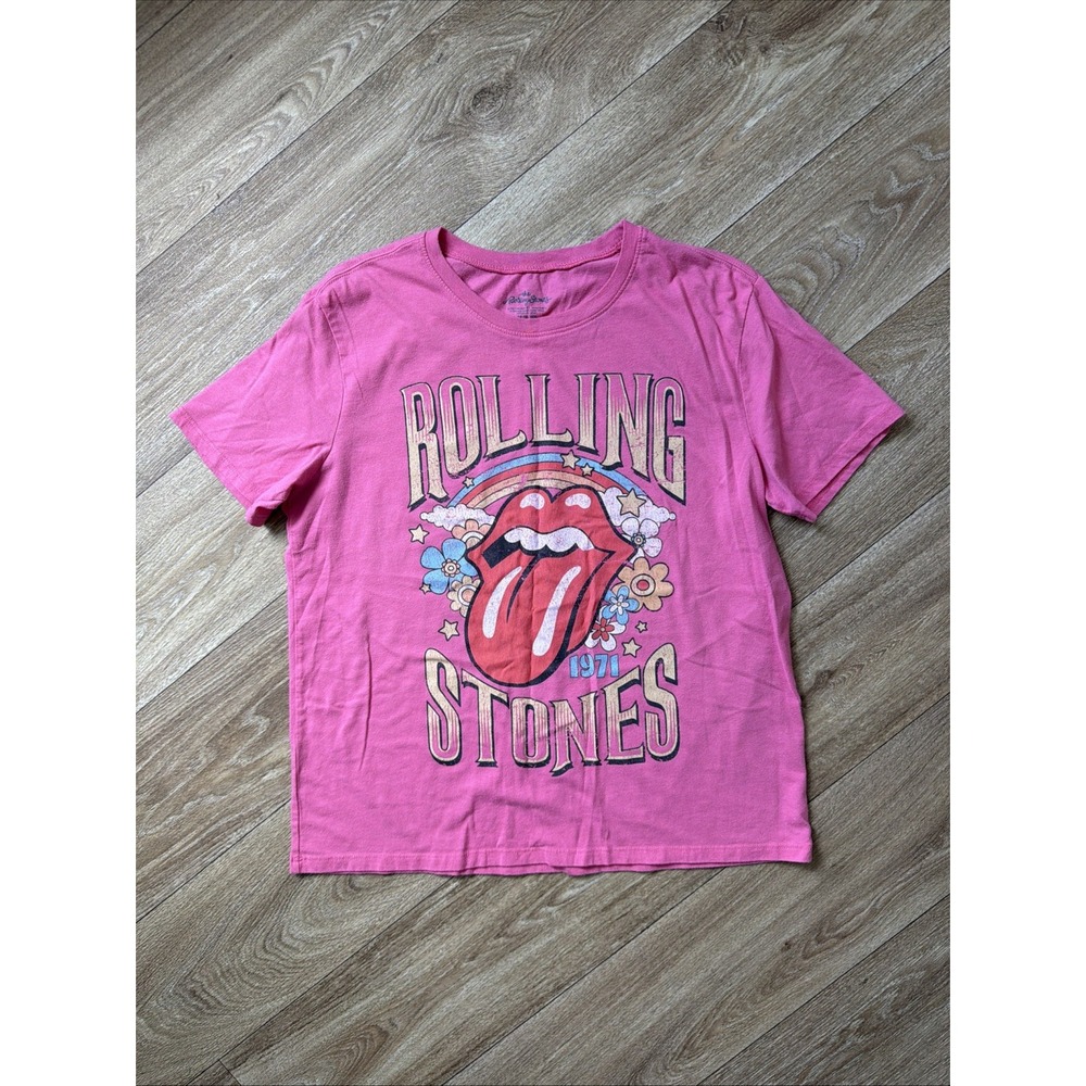 Time & Tru Rolling Stones 1971 Tour Graphic T-Shirt Pink Women's Medium 8-10